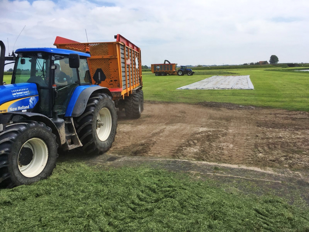Kornet afdekkleed wordt na het inkuilen over de bult gelegd
